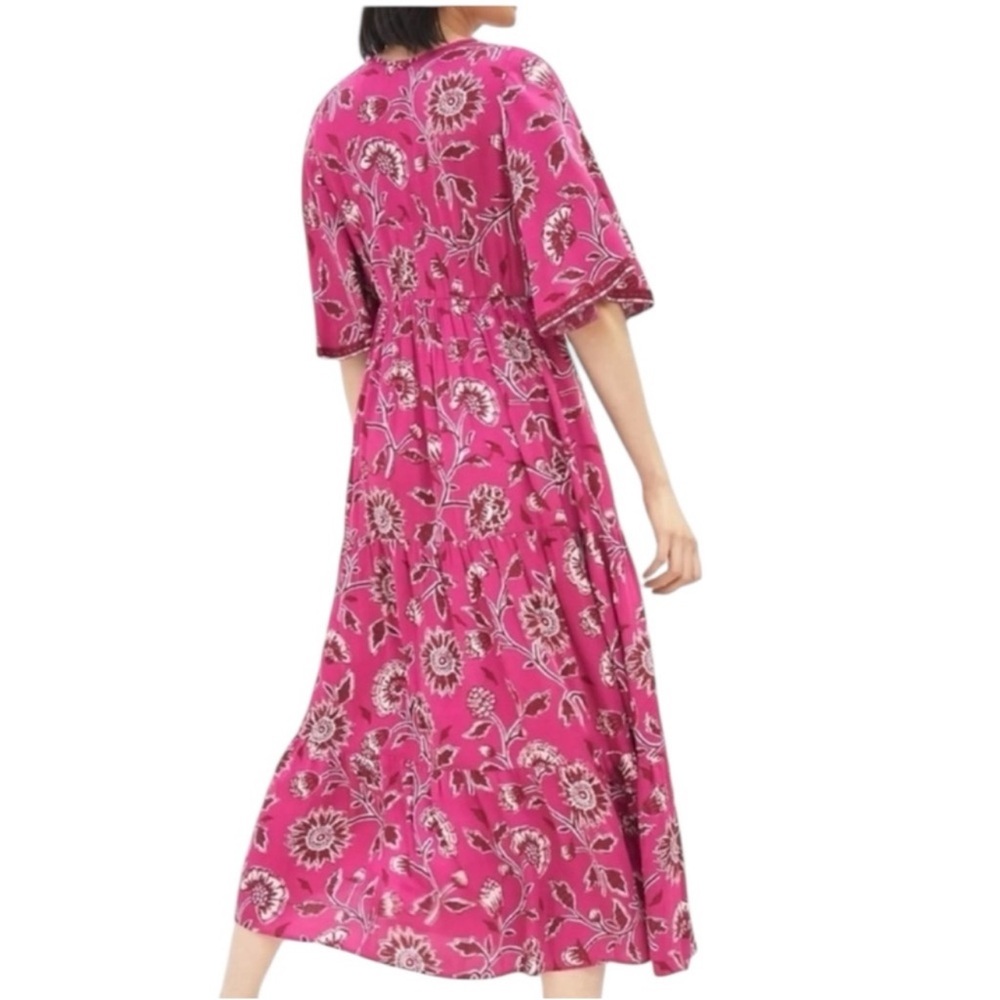 Anthropologie Omika Pia Caftan Boho Ethereal Beachy Maxi Dress Pink + Floral XS - Picture 3 of 14